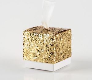 Nieuwe Wedding Party Gunsten en geschenken Candy Box Gold Glitter Gunstdozen met lint voor Party 1200 stks