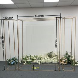 Nouveaux accessoires de mariage fond plaqué or arc de mariage fleur décoration fer carré arc écran cadre d'affichage extérieur