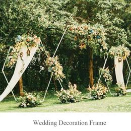 Nouveaux accessoires de mariage arc Hexagonal mariage losange fer forgé arc étagère scène décoration fond fleurs décoratives Frame269M