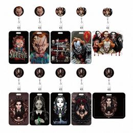 Nouveau Mercredi Addams Clip rétractable Reel Card Holder Film d'horreur Chucky ID Busin Carte de travail Porte-badges Fournitures de bureau h0Di #