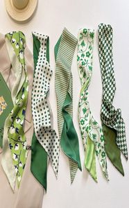 Nieuwe witte en zachte groene lente en zomer lange kleine zijden sjaal vrouwelijke haarband decoratieve sjaal kleine sjaal vastgebonden tas6578722
