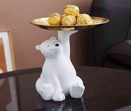 Nouvelle statue d'ours blanc Statue Stage Creative Tray Nordic Home Decor Living Room Table Decoration Snacks Storage Tray Decoration Crafts H4451271