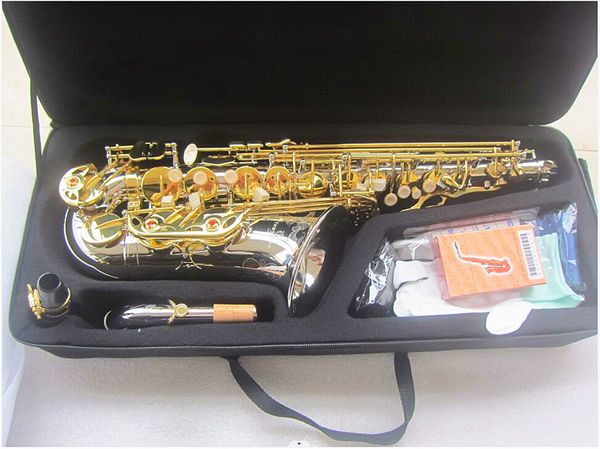 Nuevo Saxofón Alto profesional plano E, estructura original 037 chapada en oro y cobre blanco, teclas de concha blanca, saxofón alto tallado profundo