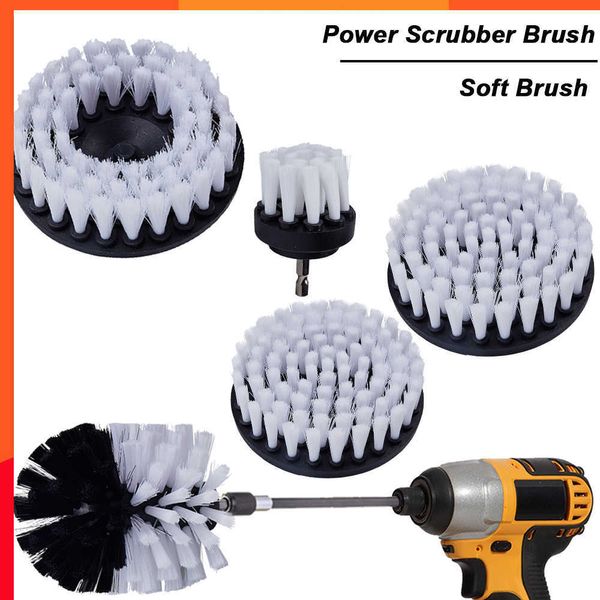 Nouveau brosse à forage blanche Power Brush Brush 2/3,5 / 4/5 '' Brosses douces pour le lavage en cuir de tapis en verre avec outil de nettoyage étendu