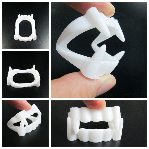 Blanco nuevo dientes de vampiro falsos dientes de dentadura de plástico respetuosos con el medio ambiente fiesta de Halloween Cosplay suministros para fiesta de Halloween