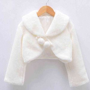 Nouveau blanc filles à manches longues Cape courte bébé filles mariage fourrure boléro veste filles fête chaud Cape Cape enfants châles G1218