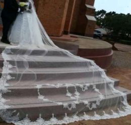 Novo branco longo véus de casamento com apliques de renda tule véus de noiva para noiva acessórios de casamento voiles de mariage4317251