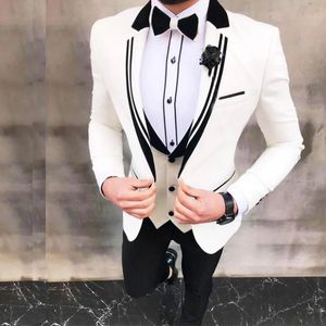 Nouveaux costumes de mariage masculins blancs Groom Wear Tuxedos conjuntos de blazer Peaky Binders Three Pieces