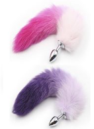 Nuevo blanco rosa color púrpura cola de zorro pequeño mediano grande Anal Plug cuentas Metal Butt plug Juego de rol Coqueteo Fetiche juguete sexual Mujeres Y12985857