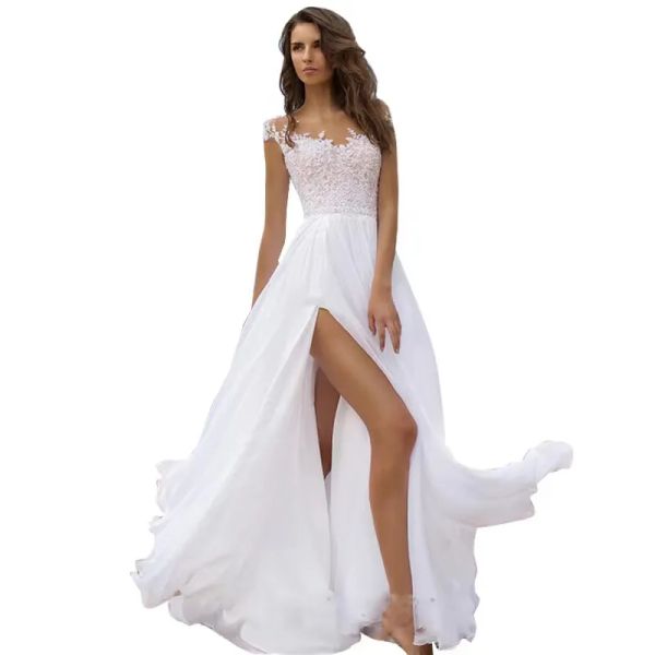 Nuevo vestido de fiesta blanco Fuera del hombro Encaje Flores 3D Corsé con cuentas Volver Satén Noche Vestidos formales Vestidos Nuevo vestido de novia