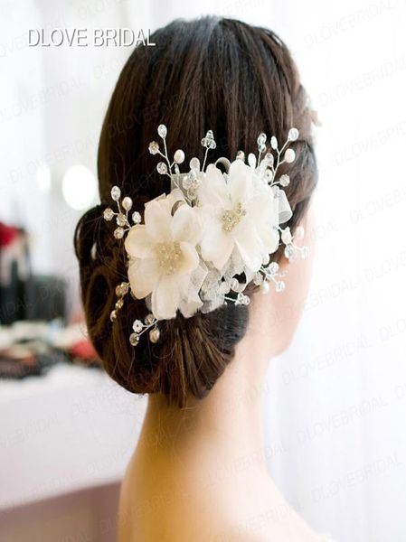 Nuevas flores para el cabello nupcial rojas blancas venden accesorios para el cabello flexibles de cristal de boda de alta calidad Tocado nupcial floral de Sydney Hea3747481