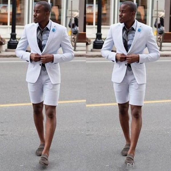 Nuevos trajes de boda blancos de verano con pantalones cortos Moda Prom Party Tuxedos para hombre Blazer Beach Wear (Jacket + Pants)