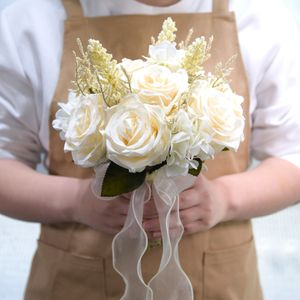 New White Wedding Bouquet Handmade Artificial Flower Rose Buque Casamento Bridal Bouquet for Wedding Decorations