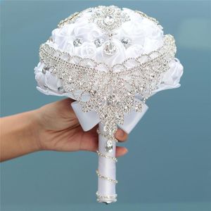 Bouquet de fleurs artificielles pour mariée, nouveau blanc, ruban, strass, perles, décoration, danse du marié