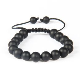 Nieuwe Hele 10 stks veel Mode Heren Geweven Armband Hoge Kwaliteit 10mm Natuurlijke Zwarte Ronde Matte Agaat Kraal Jewelry243H