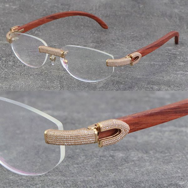 Nouveau Gros Designer Diamant serti Sans Monture Mix Métal Cadres Bois Lunettes De Haute Qualité Optique Hommes Femmes Avec C Décoration Roches Fil 18K Or Cadre Unisexe Lunettes