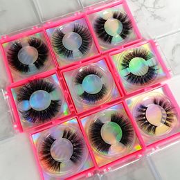 Nieuwe Groothandel Lash Fabrikant Real Mink False Wimpers Verkoper Hot Pink Eyelashes Cases Packaging with Hologographic Card