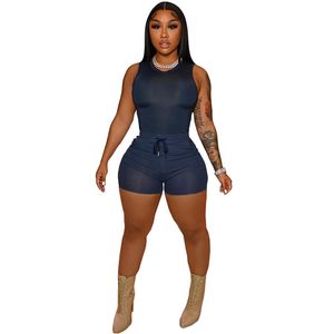 Nouveau gros tenues d'été femmes survêtements solide deux pièces sans manches t-shirt gilet shorts décontracté correspondant ensemble jogging costumes 2XL sportswear 7027