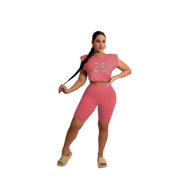 Nouveau gros femmes tenues d'été survêtements numéros de broderie pull sans manches t-shirts pantalons courts deux pièces ensemble shorts décontractés ensembles vêtements de sport 7485