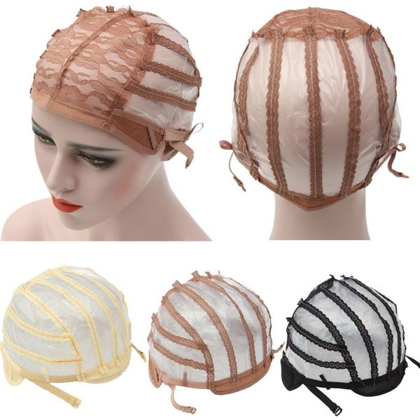 Nouveau bonnet de perruque haut en maille extensible, bonnet de tissage, sangle arrière réglable, filet pour cheveux pour la fabrication de perruques, 3 couleurs