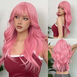 Nouvelle perruque avec frange complète rose cheveux longs bouclés couverture complète de la tête taux de retour élevé cosplay