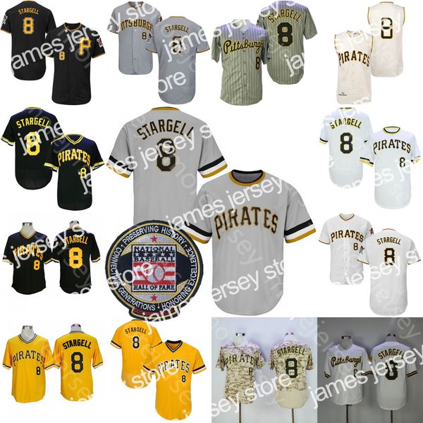 New Willie Stargell Jersey Baseball Hall Of Fame Pittsburgh Jerseys Home Away Cream Yellow Camo Grey Pinstripe Black Todo cosido y bordado