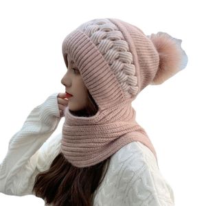 Nouveau chapeau de vent Version coréenne de tout-en-un automne et protection de l'oreille hivernale tricotée en deux pièces du chapeau de laine pour femmes