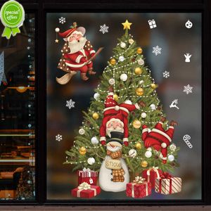 Nouvelle fenêtre autocollants décoration de noël père noël cadeaux joyeux noël miroir autocollant arbre de noël fenêtre verre autocollant nouvel an 2023