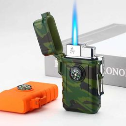 Nouveau coupe-vent et imperméable à l'eau en plein air Butane pas de briquet à gaz torche à Turbine à flamme bleue Portable pour hommes cadeau avec écharpe