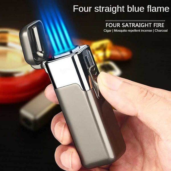 Briquet à cigares sans gaz, coupe-vent à quatre buses, torche métallique à Jet, Turbo Butane, allume-cigare, pistolet de pulvérisation, Gadgets, cadeau pour hommes, nouveau