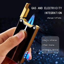 Nieuwe Winddicht Metalen USB Dubbele Jet Gasaansteker Torch Turbo Aansteker Butaan Refill Oplaadbare Elektrische Pijp Aansteker Gift Gadgets