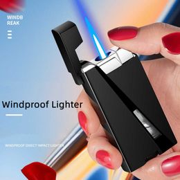 Nieuwe Winddicht Zaklamp Geen Gas Metalen Aanstekers Refill Blauwe Vlam Sigaret Butaan Jet Huishoudelijke Aansteker Opgeblazen Bar Gadgets J24V