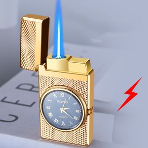 Nuevo reloj a prueba de viento, encendedor de esfera, encendedor de Gas butano, encendedor de cigarros de Metal con sonido Ping, aparatos para fumar para hombres