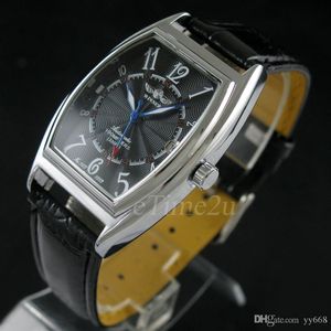 Nieuwe WINNAAR Automatische Mechanische Horloges Ovale Wijzerplaat Zwart Lederen Band Zelfwind AUTO Datum Mannelijke Heren Horloge Relogio Masculino285S