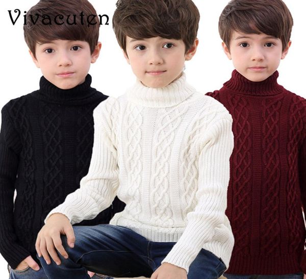 Nouveau hiver garçons mode pull enfants épais tricoté fond col roulé solide chandails école adolescents enfants manteau hauts H1061157286