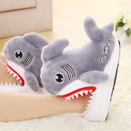 Winter Leuke Cartoon Shark Katoen Slippers Vrouwen Antislip Dikke Zool Warme Persoonlijkheid Pluche Thuis 35-42