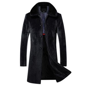 Nieuwe winter faux mink jas heren dikke lange trenchcoat single breasted slim fit mannen faux bontjas mode warm winddicht jasje
