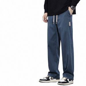 Nieuwe Winter Hoge Kwaliteit Zachte Lyocell Stof Blauwe Broek Mannen Elastische Taille Rechte Koreaanse Dikke Werk Cargo Jogger Broek Mannelijke k0A6 #