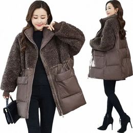 Nieuwe Winterjas voor Vrouwen Lamswol Patchwork Jassen Lg Mouwen Tops Warmte Cott Jas Oversize Koreaanse Fi l75I #