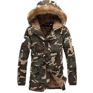 Nouvelle veste d'hiver motif de camouflage de mode pour hommes et femmes Long Lovers Jacket Épaississement col de fourrure à capuche décontracté Manteaux en coton