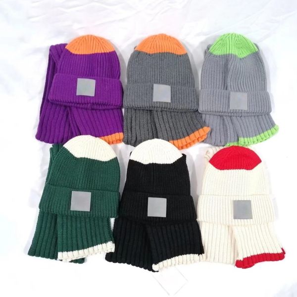 Nuevo conjunto de gorros y bufandas de punto para niños de invierno, gorros deportivos de marca que combinan con colores, gorros tejidos para bebé, bufanda suave con etiquetas de 1 a 4 años