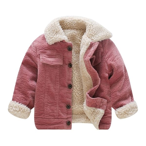 Nouveau manteau d'hiver en laine d'agneau pour filles enfants vestes en velours côtelé à simple boutonnage pour 1 2 3 4 ans épaissir polaire poches manteaux 201216