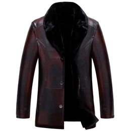 Veste d'hiver en cuir pour hommes, manteau de fourrure de Style britannique, simple boutonnage épais, Trench-Coat décontracté surdimensionné 5XL