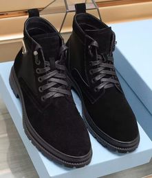 Nouveau Hiver Hommes Monolith Bottines Noir Cuir Brossé Nylon À Lacets Technique Semelle En Caoutchouc Chaussons Gentleman Combat Boot Gentleman Walking EU38-45