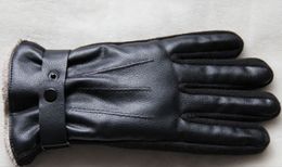 Winter mannen PU dikke antislip warme handschoenen outdoor fietsen motorfiets katoen vijf vingers handschoen gebreide splicing groothandel
