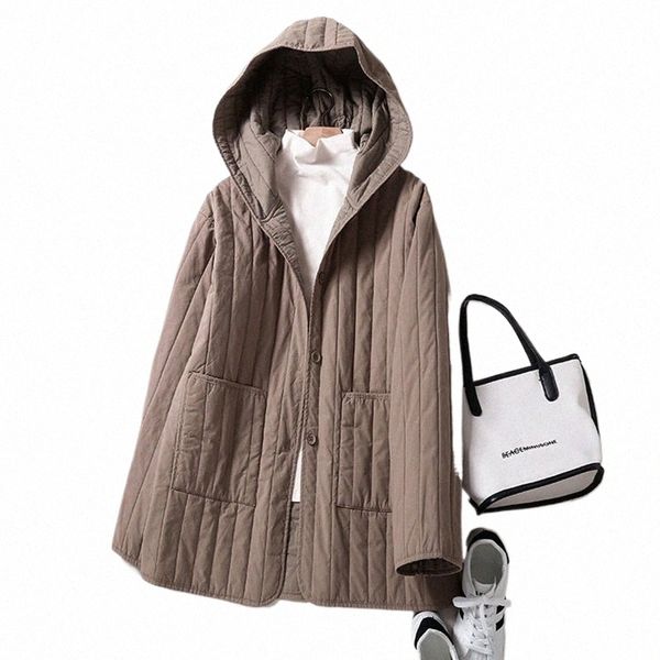 Nueva chaqueta acolchada de invierno Fi Mujeres Frivolous Cott Chaqueta con capucha Parka Ropa de abrigo Mujer Cálido Casual Down Cott Coat Brown D9Zx #