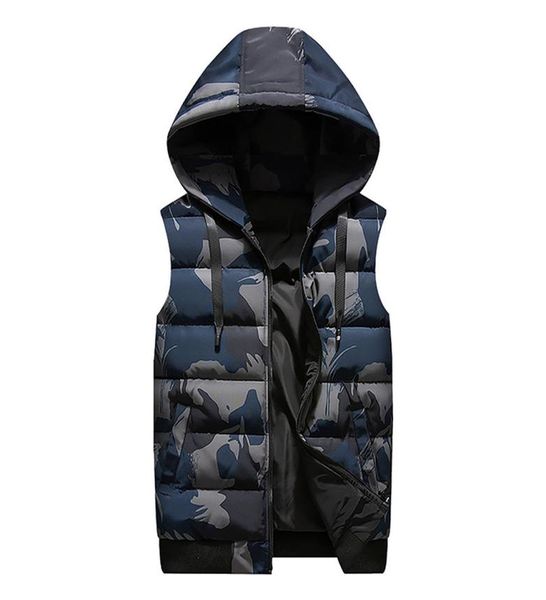 Nuevo invierno reversible con capucha chaquetas sin mangas con estilo camuflaje Men039s chaleco más tamaño 4XL doble lado a prueba de viento cintura cálida c9731791