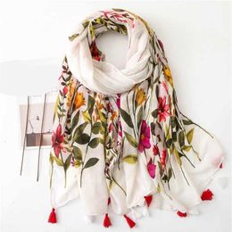 Nouveau foulard d'hiver pour femmes Style national franges Viscose dames châles floraux coton lin foulards dames Foulard musulman Hijabs301d