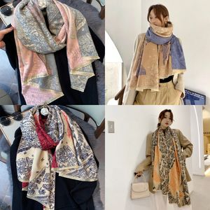 Nueva bufanda de invierno para mujer, chal cálido a la moda, cachemir de doble cara, manta gruesa de Pashmina para mujer, pañuelo con estampado Foulard Q240223