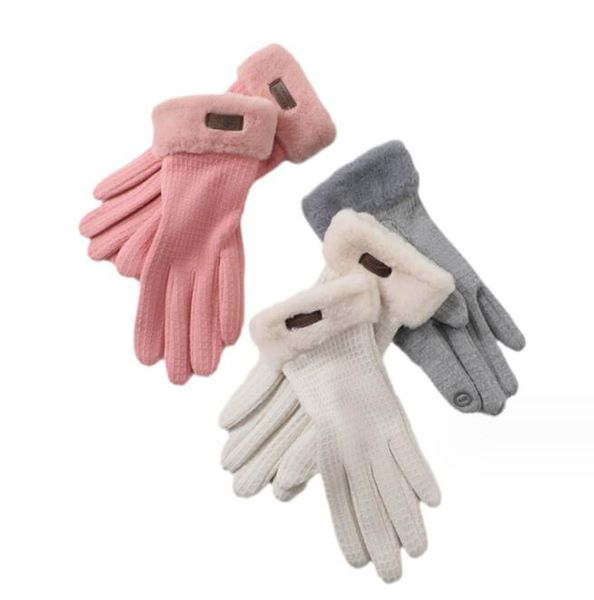 Nuevos guantes cálidos de invierno para mujer, manoplas térmicas forradas con forro polar para pantalla táctil, para conducir al aire libre, esquí, guantes tipo gofre a prueba de viento para mujer